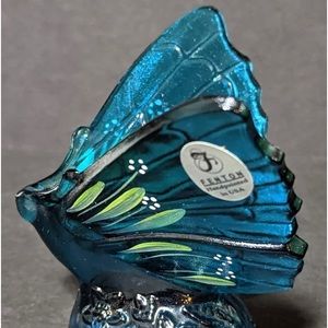 Fenton Turquoise Blue Butterfly Hand painted w/ Fenton Sticker / S Stephenson